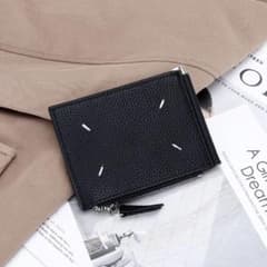 Black bifold wallet with money clip for men and women