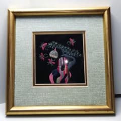 刺繍絵 額装 　蜂　蜂の巣　松 伝統工芸　刺繍アート　即購入OK!のサムネイル