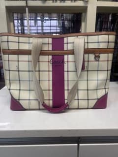 COACH コーチ チェック柄 大容量トートバッグ ピンクのサムネイル