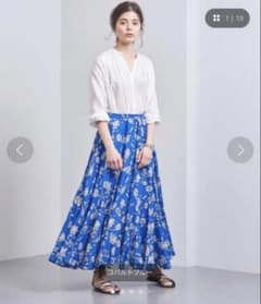 美品▲MARIHAマリハ//フラワー柄ギャザースカート▲ブルー ユナイテッドアローズ別注 MARIHAマリハ フラワー柄 ギャザースカート