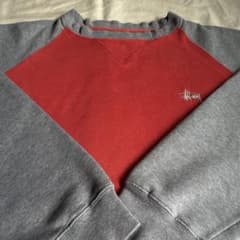 “2トーン” old stussy 紺タグ ラグラン 刺繍ロゴ スウェット L