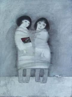 油絵 菅家令子 絵 絵画 インテリア F4-42023 人物 雪国の子供たち 
