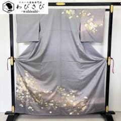 訪問着 美しい花模様 金彩 叩き染 貴族鼠色 K-5922 - メルカリ