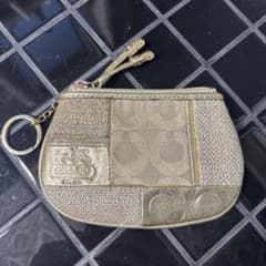 COACH 코인 케이스 골드계 패치워크 트위드