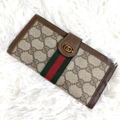 GUCCI グッチ GGキャンバス レザー 長財布 ブラウン - メルカリ