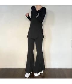 美品】muuet ランダムリブ ベルパンツ フレアパンツ ブラック 完売品 