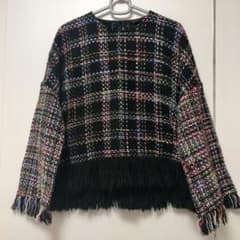 ZARA フリンジ ツイード トップス プルオーバー ニットのサムネイル