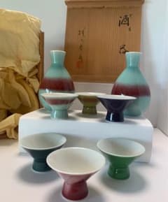 朝日焼 窯変酒器　七十四代 朝日豊斎 作 辰砂　未使用品　古美術　骨董 朝日焼 窯変酒器 七十四代 朝日豊斎 作 辰砂 未使用品 古美術