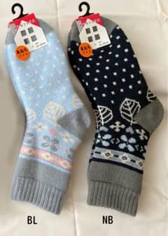 草花ドット柄裏起毛あったかソックスBL.NB2足セットのサムネイル