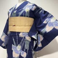 竺仙◇綿紬 薄紫と桃色の菖蒲柄 手挿し 本染め 藍染 竺仙◇綿紬 薄紫と桃色の菖蒲柄 手挿し 本染め 藍染