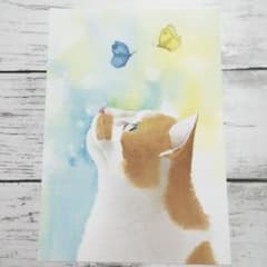やなせたかし　原画　水彩画　メルカリ便にて発送致します 水彩画 手描き 原画 猫 蝶 2. - メルカリ