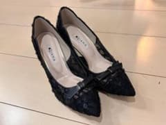 DIANA ダイアナ レースパンプス 黒 24cm リボンのサムネイル