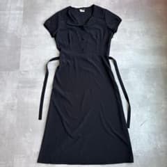 Agnes b アニエスベー Aラインワンピース ドット腰リボン 黒　日本製 Agnes b アニエスベー Aラインワンピース ドット腰リボン 黒 日本製