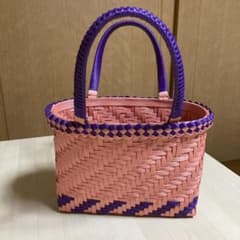 ハンドメイド かごバッグ ピンク×パープルのサムネイル