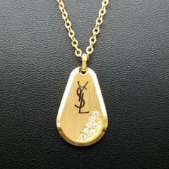 美品✨YSLイヴ・サンローラン、ロゴ＆ストーンゴールドネックレス_057 