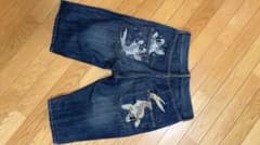 和柄　刺繍ハーフパンツ　デニムのサムネイル