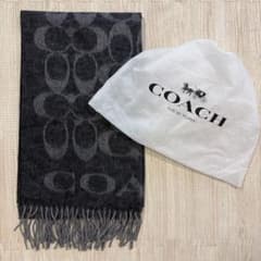 COACH コーチ カシミヤ混 マフラー シグネチャーリバーシブル グレーのサムネイル