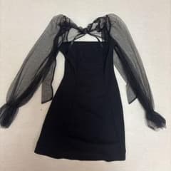 ブラック シースルー袖 ミニ丈ワンピース ドレスのサムネイル