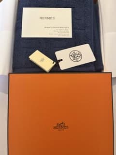 HERMES タオルハンカチ ネイビー コットン100% フランス製のサムネイル