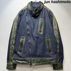 希少 ジュンハシモト 上質 レザーコンビ デニム シングル ライダース 