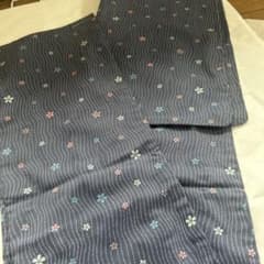 小紋 紺色系 曲線 桜文様 洗える着物　夏物のサムネイル