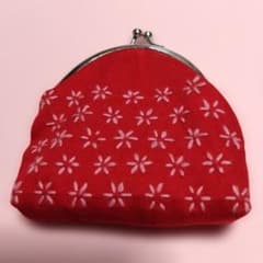 ハンドメイド がま口 財布 ポーチ 赤 花柄のサムネイル