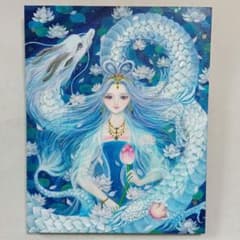 No.573 弁財天と龍 F3 キャンバス 開運絵画 弁財天 アクリル画 龍神