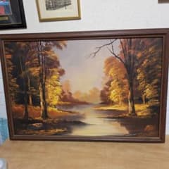 【特大100cm】油彩画「秋の静寂」風景画 サイン有 額装 レトロ 店舗什器 特大100cm】油彩画「秋の静寂」風景画 サイン有 額装 レトロ 店舗什器