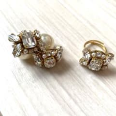 カーサセレステ　クリスタル　リボンピアス　パールキャッチ　リングセットのサムネイル