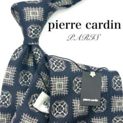 【新品】pierre cardin ネクタイ 総柄 小紋柄 ネイビー グレー