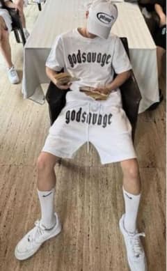 【最終値下げ】美品 godsavage セットアップ Tシャツ ショートパンツ godsavage ゴットサベージ ホワイト セットアップ 最終値下げです