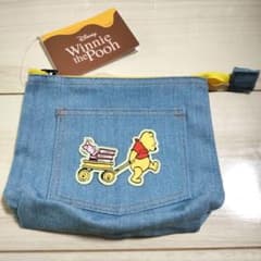 くまのプーさん プレミアムデニム風ポーチ ライトブルー タグ付き