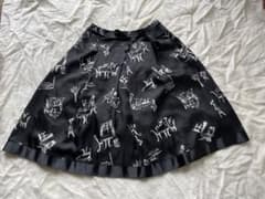 エムズグレイシー　黒　カフェ柄　フレアスカート　38 M ウエストリボン