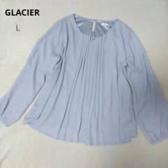 GLACIER☆シフォンブラウスL ライトブルー パール付 オフィス セレモニーのサムネイル