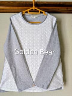 Golden Bear 長袖Tシャツ 花柄刺繍 グレー/ホワイト