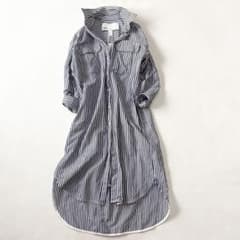 TICCA ティッカ コットンリネン ストライプ シャツワンピース ロング