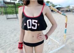 【XL】Sporty Bikini Flare Top Logo Women's Swimsuit【XL】