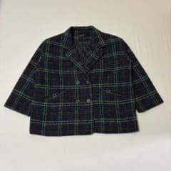 チェック柄 ツイード ダブルジャケット ショート丈 ネイビー グリーン きれいめのサムネイル