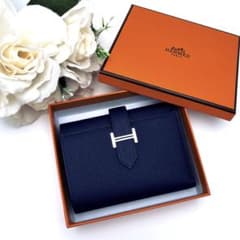 HERMES べアンコンビネ 三つ折り 財布 紺 ネイビー シルバー金具 HERMES べアンコンビネ 三つ折り 財布 紺 ネイビー シルバー金具