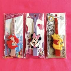 (新品) Disneyミニー アリエル プーさんロングヘアクリップ 3セットのサムネイル