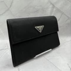 PRADA 三つ折り財布 ナイロン ブラック レザー 三角 トライアングル 黒
