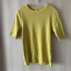 ユニクロ　イエローリブ五分袖Tシャツ　Lサイズのサムネイル