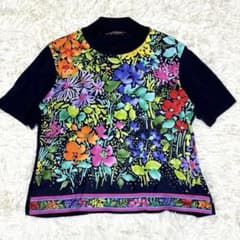 レオナール 半袖 ボタニカル 花柄 ニット 半袖 ハイネック 大きい