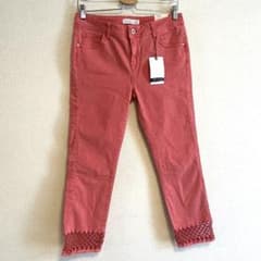 ZARA サーモンピンク スリムフィットパンツ レース編み裾のサムネイル
