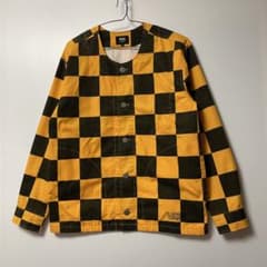 VANS チェッカー ノーカラーシャツジャケット M イエロー×ブラック 古着 VANS チェッカー ノーカラーシャツジャケット S イエロー×ブラック