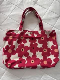 ハンドメイド 北欧風花柄 トートバッグ（ピンク色）のサムネイル