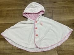 ミキハウス　ベビー ポンチョ ホワイト 花柄 フード付き　70-90サイズのサムネイル