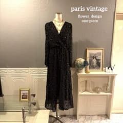 paris vintage】立体ベロア フラワー生地 ワンピース - メルカリ