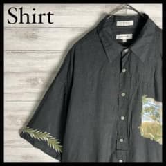 アロハシャツ☆レーヨン☆柄シャツ☆黒☆バックプリント☆ヴィンテージ☆90s☆Lのサムネイル