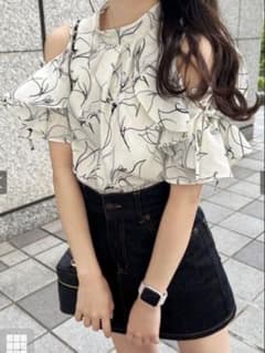 グレイルGRLボウタイ付き花柄ショルダーオープンブラウス[ta034]のサムネイル